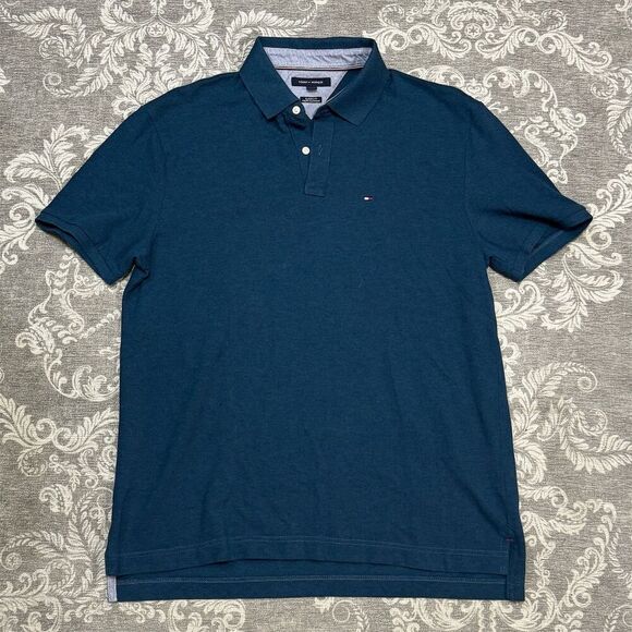 Tommy Hilfiger Men's Classic Fit Polo Shirt Blue Size L Short Sleeve - Picture 1 of 8